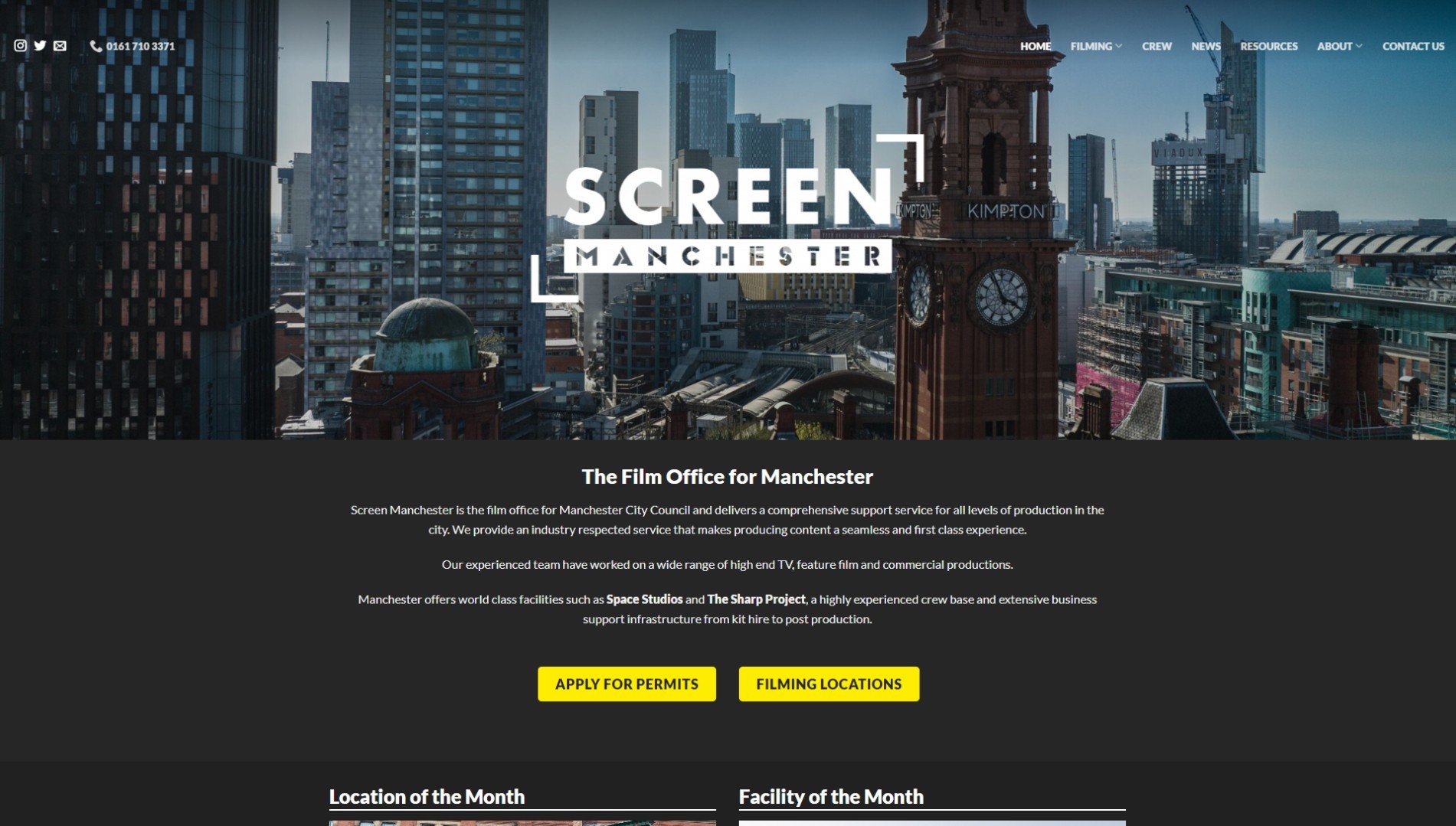 Screen Manchester Project Homepage Screenshot