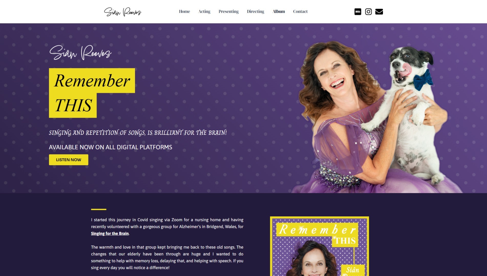 Sian Reeves Album Page Screenshot